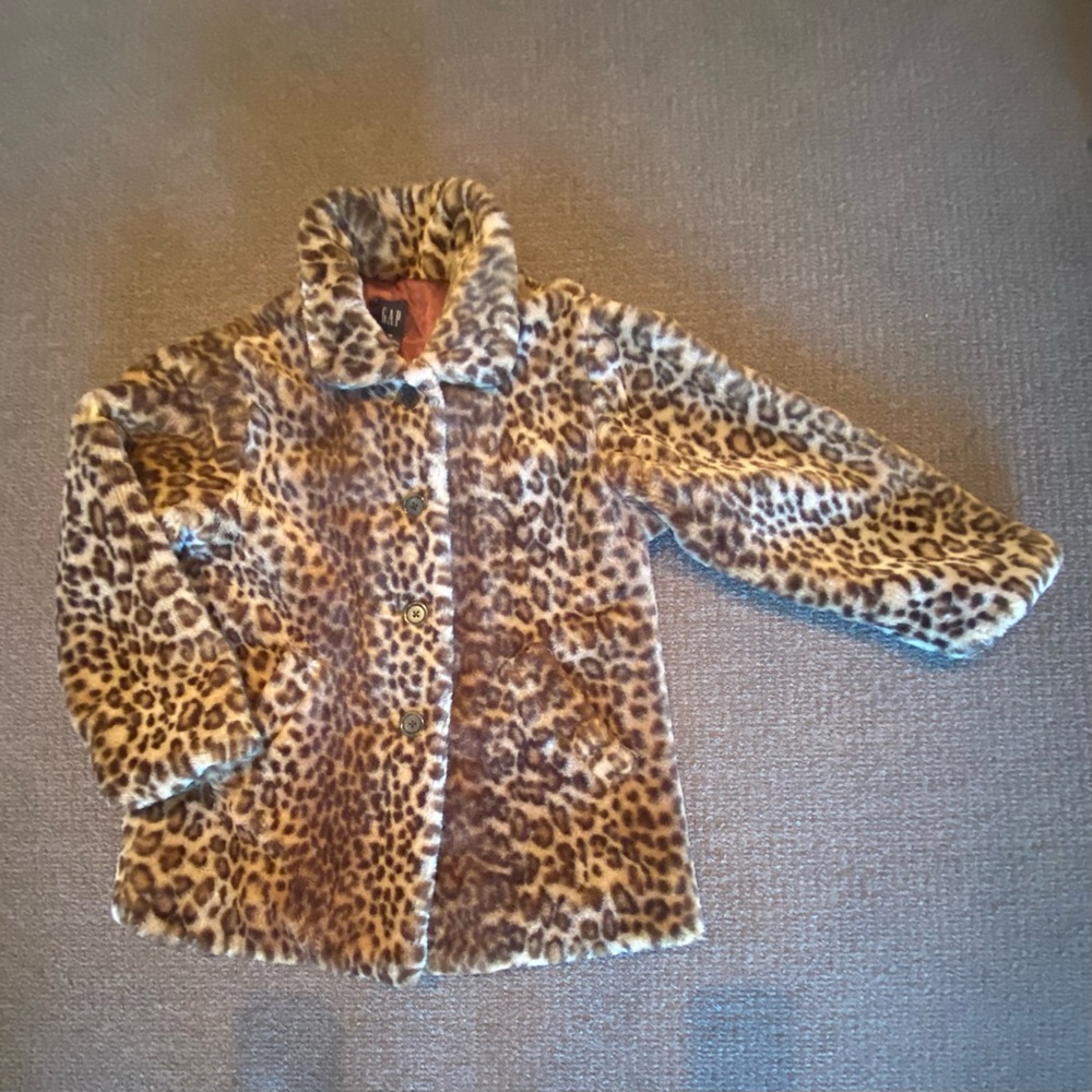 90’s GAP Girls Size M Satin Lined Leopard Fur Coat